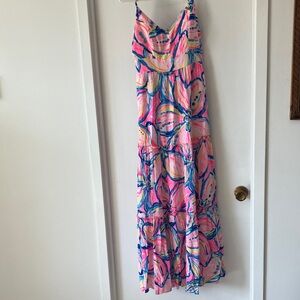 Lilly Pulitzer Pink, Blue & Yellow Tropical Print Dress